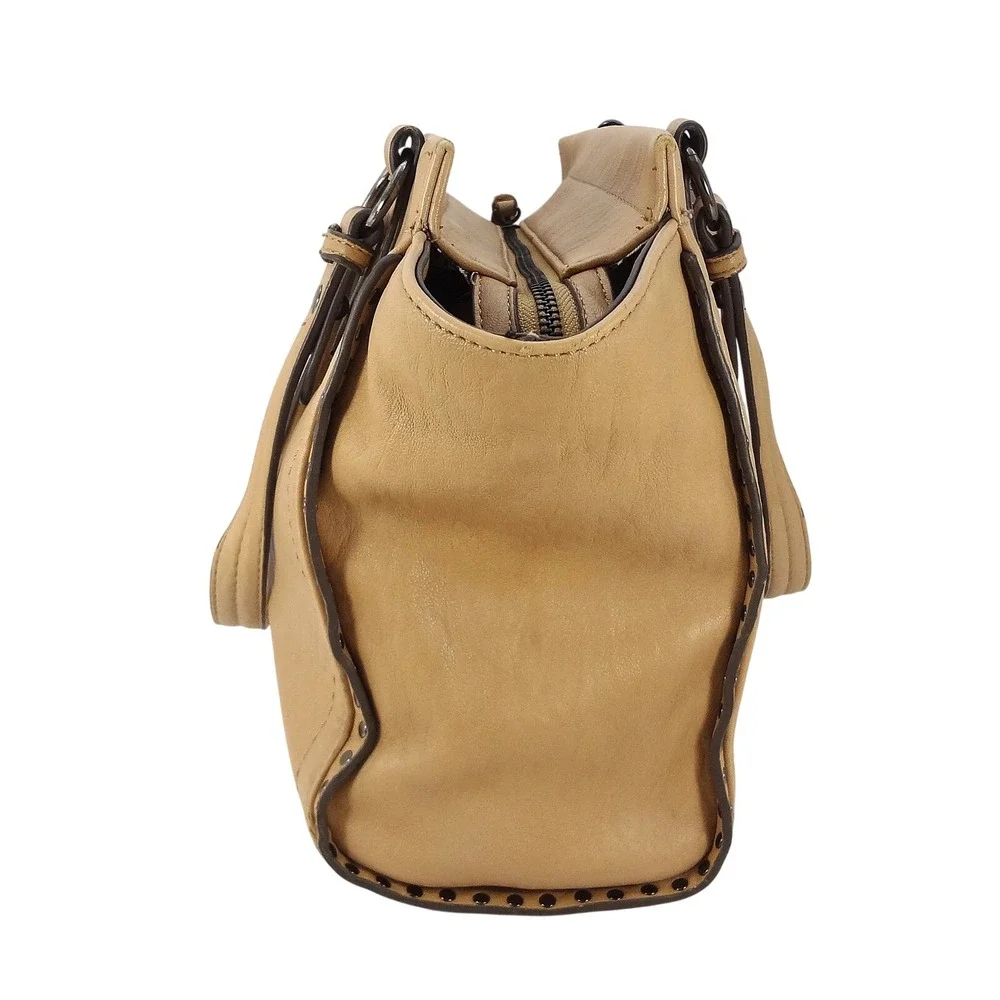 Jessica Simpson Misha Satchel Crossbody Tan Stud Trim Feather Charm Faux Leather